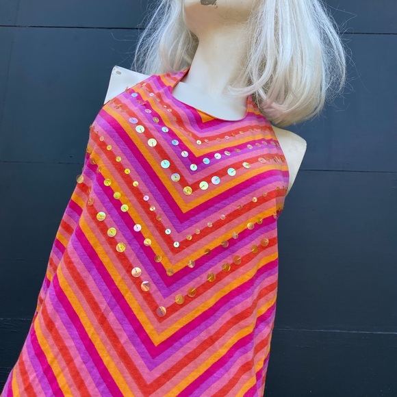 Halter Sequin Dress Orange Purple Peach Gold Tie - Picture 4 of 11